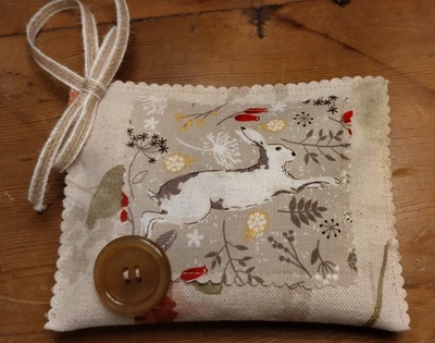 Handmade hanging lavender pillow Winter berries/foliage and Snow hare  CHRISTMAS - Image 1 of 4