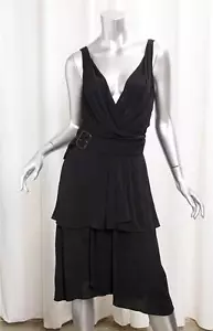 JEAN PAUL GAULTIER MUJER Mujer Negro Rayón Cuello en V Profundo Hasta la Rodilla Vestido 8 - Imagen 1 de 10