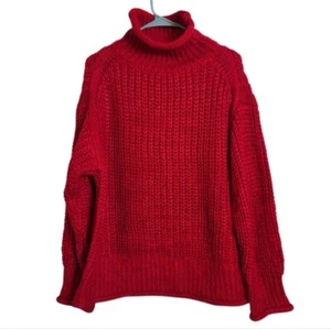 POL Womens Mock Neck Chunky Sweater Small Oversized Ribbed Red Sweater New - Picture 1 of 15