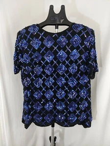 Vintage Patra/Stenay schwarze und blaue Perlen-Paillettenbluse mit Perlen - Bild 1 von 6