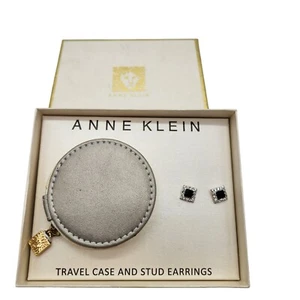 Anne Klein Rhinestone Stud Earrings and Travel Case, Olive Green - Picture 1 of 7