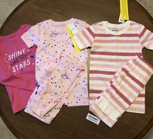 NEW Old Navy Girl Pajama 5T Pink 3 Piece Stars and 2 Piece Stripe Snug Fit Lot - Picture 1 of 3