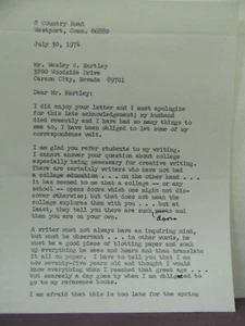 typed signed letter from mystery author Mignon G. Eberhart, July 30, 1974 - Picture 1 of 3
