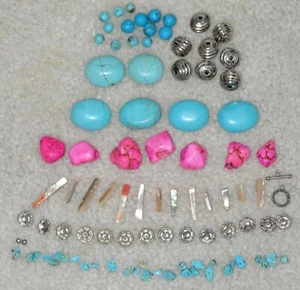 Vintage Turquoise Stones & Loose Glass Beads 95pc Jewelry *NICE* - Picture 1 of 6