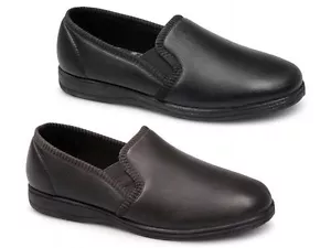 SLEEPERS HADLEY MENS SOFT LEATHER PADDED SLIP ON TWIN GUSSETS SLIPPER GOOD SOLE - Picture 1 of 3
