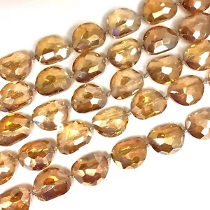 Transparent Champagner Golden Kristall Facettiert Oval Perlen Funkeln Wunderschön 16" - Bild 1 von 11