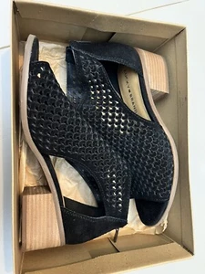 Lucky Brand Women's Bertel Sandal Size 8 M Block Heel Slingback Black Suede Shoe - Picture 1 of 8