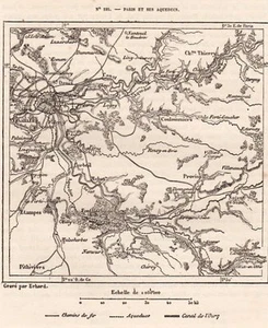 IMAGE 1887 PRINT CARTE MAP PARIS ET AQUEDUC - Picture 1 of 1
