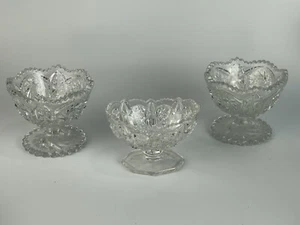 Set of 3 Antique American Brilliant Period Cut Glass Medium Bowls Compotes - Picture 1 of 4