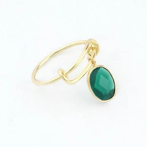 Oval Stone Green Quartz Briolette Cut 24k Gold Plated Handmade Adjustable Ring   - Picture 1 of 3