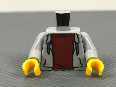 LEGO Minifigure Torso Gray Hooded Sweatshirt Drawstrings Dark Red Shirt Yellow - Image 1 of 4
