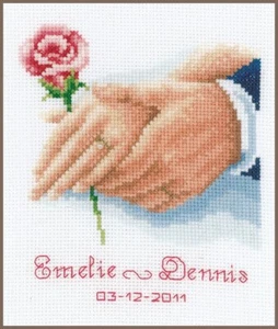 Kit de anillo de boda punto de cruz contado Vervaco 5,6" x 6,4" - Imagen 1 de 3