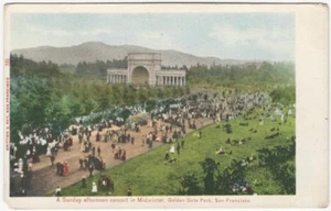 Postal vintage de concierto de música dominical de San Francisco Golden Gate Park California - Imagen 1 de 2