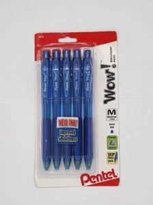 Pentel Wow! Kugelschreiber Blaue Tinte Mittlere Spitze 5er Pack Druckbarer Griff Neu im Karton - Bild 1 von 3