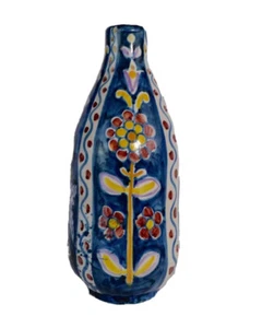 Vintage Handpainted Vietri Pottery Vase - Signed Pinto - Italy - Blue Yellow - Picture 1 of 5