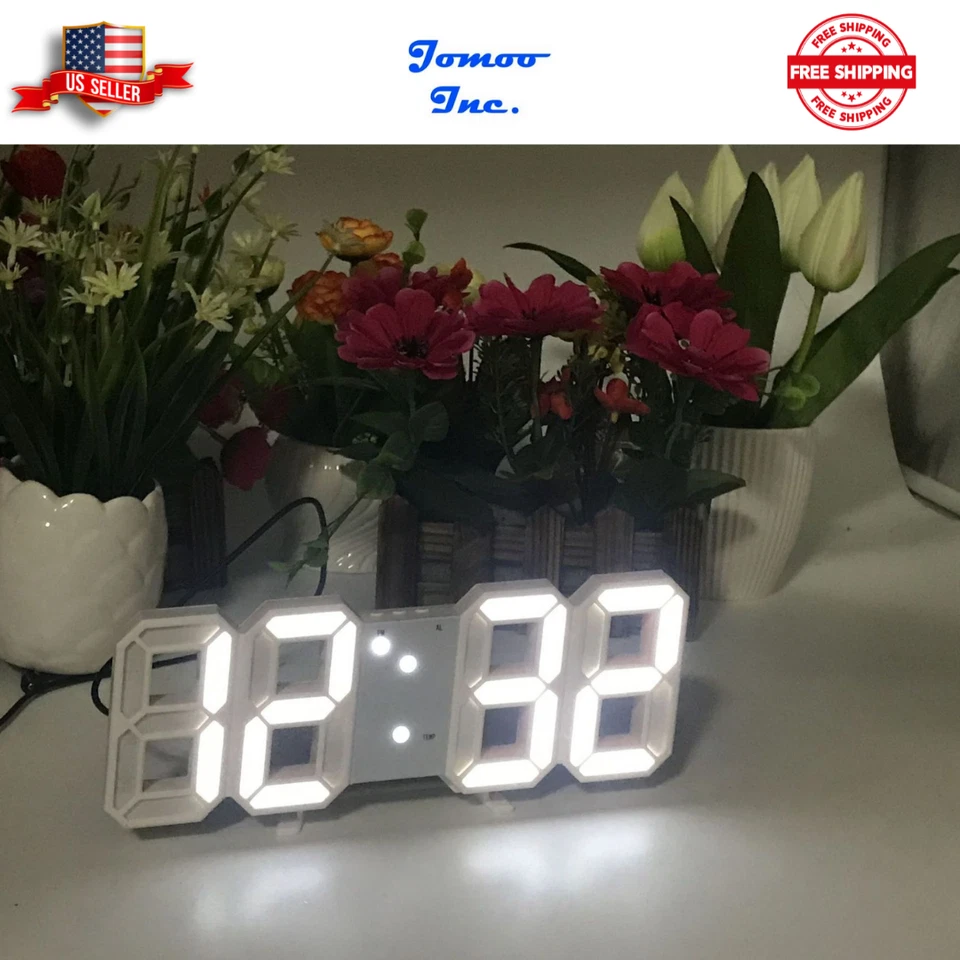 Digital 3D LED Wall Desk Alarm Clock 9.7" Brightness Adjustable Gift Present - Image 1 of 4
