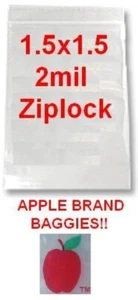 1000 APPLE BRAND BAGS 1.5x1.5 CLEAR RESEALABLE 1,000 baggies 1.5"x1.5" 1515 - Picture 1 of 1