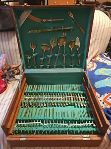 143 Pc Tommy's Gems Silverware Flatware Collection & Wood Case Bangkok - Picture 1 of 12