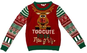 No Boundaries Damen Ugly Christmas Sweater Junior’s 3-5 SMALL Rentier Pailletten - Bild 1 von 10