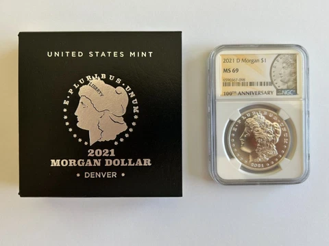 2021 D Morgan $1 Dollar 100th Anniversary Silver Coin NGC MS69 Denver & COA BOX Cover