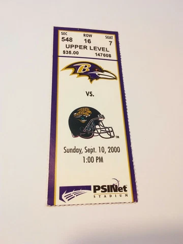 2000 Baltimore Ravens Jacksonville Jaguars NFL Football Ticket Stub Cover