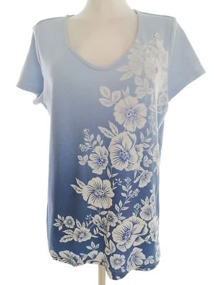 DEBENHAMS  Größe 16 (44) Blau Bluse Baumwolle 100% Kurzarm Pailletten - Bild 1 von 4