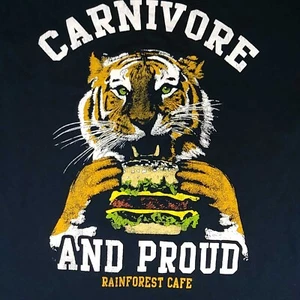 Carnivore and Proud Rainforest Cafe Tiger Navy Blue T-Shirt Size Medium - Picture 1 of 3