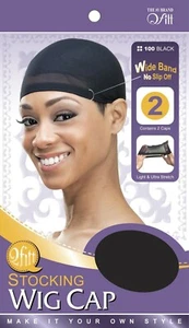 Qfitt Stocking Wig Caps Light Ultra Stretch Wide Band No Slip Off #100 Black - Picture 1 of 1