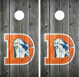 Denver Broncos Throwback (Grey) Distressed Wood Cornhole Board Decals Wraps Wrap - Picture 1 of 3