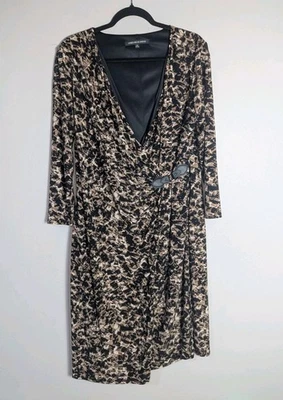 Jones Wear Side Buckle Brown Printed Wrap Dress Size 16 - Image 1 of 4