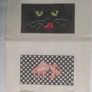 HANDPAINTED NEEDLEPOINT  18 CT. CAT/GOLDFISH EYEGLASS CASE - Bild 1 von 1