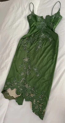 💥STUNNING MANDALAY Y2K Evening COCKTAIL DRESS Embellished LIME GREEN 4 - Image 1 of 4