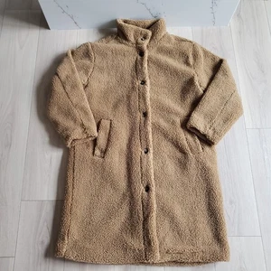 Abrigo Time and Tru Sherpa para mujer XL tostado peluche polar largo botón delantero acogedora chaqueta - Imagen 1 de 6