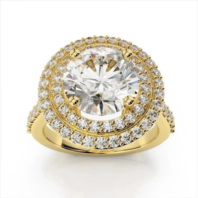 Alianza de diamantes VVS1 de corte redondo de 2,20 quilates creada en laboratorio acabado en oro amarillo de 14 quilates Foto 1 de 4