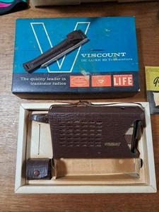 Transistor Radio Viscount Deluxe 10 Gold Model 1010 Box & Case Untested Japan - Picture 1 of 11