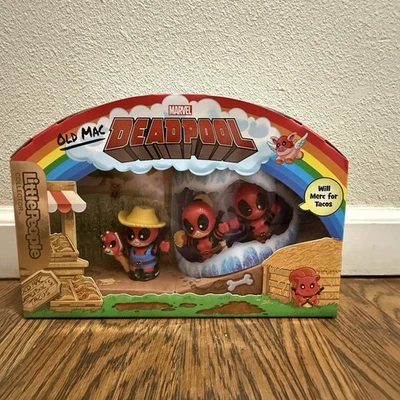 SDCC 2025 Mattel Little People Collector Deadpool Pint Sized Fig Set In Hand - Image 1 of 4