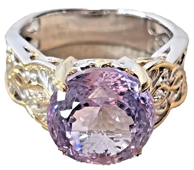 Anillo de piedras preciosas de amatista facetadas de lujo púrpura pálido de 6 quilates en montura elevada, talla 8 Foto 1 de 4