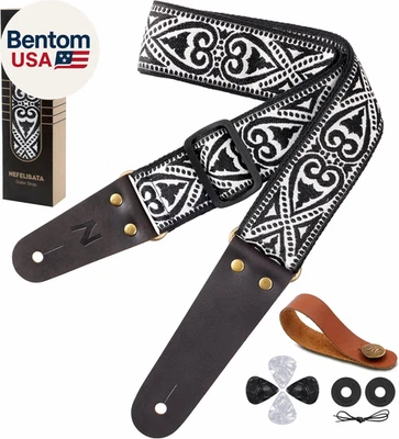 Correa de Guitarra, Correas de Guitarra Corazón con Cabeza Extremos de Cuero de Vaca para Bajo, Elegir Foto 1 de 4