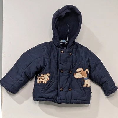 Chaqueta de invierno Le Petit Rothschild azul marino acolchada con apliques para perros con capucha 6/9M Foto 1 de 4
