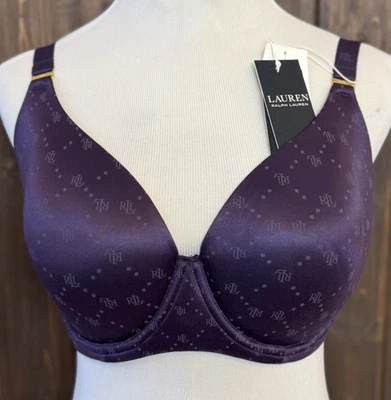 Lauren Ralph Lauren 34G Púrpura Cobertura Completa Camiseta Sujetador Logo Estampado Foto 1 de 4