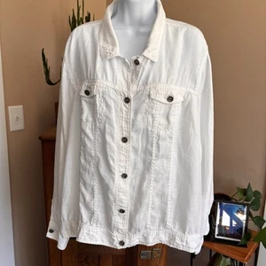 Eileen Fisher White Cropped Jacket Top Organic Linen Women’s 3x Beachy Coastal - Picture 1 of 7