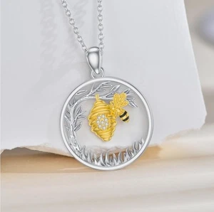 Diamond Honey Bee Necklace 925 Sterling Silver Diamond Bee Tree Necklace... - Picture 1 of 9