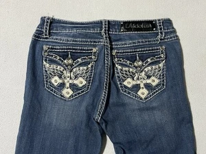 LA Idol USA Women's Size 9 (28x28.5) Bootcut Cross Jeans Blue Low Rise Bejeweled - Picture 1 of 9
