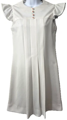 Vintage Mod Mini Pleated Dress S M Handmade Flutter Sleeve Floral Button 60s 70s - Image 1 of 4