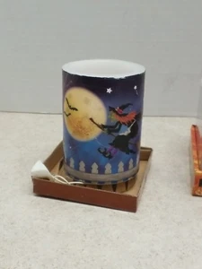 Flammenlose Kerze Hexe Mond UND schwarze Katzen Halloween Deko - Bild 1 von 6