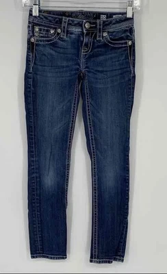 Miss Me 女孩蓝色棉混纺弹力硬币口袋牛仔紧身牛仔裤 10 码 — 第 1/4 张图片