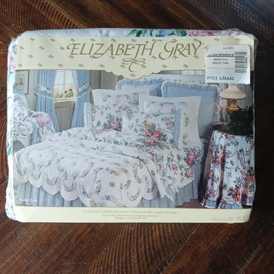 JC Penney Elizabeth Gray Ansley Park Floral Queen Flat Sheet NOS Percale - Image 1 of 4