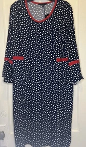 Tiana B. Große dunkelblau weiße Punkte roter Besatz 3/4 Ärmel Rüschen Damen Kleid neu mit Etikett - Bild 1 von 9