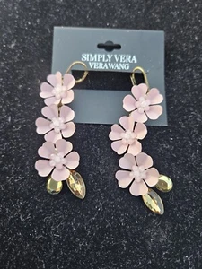 Simply Vera Wang 3D Flower Drop Dangle Hook Pink Flower Earrings New With Tags - Picture 1 of 5
