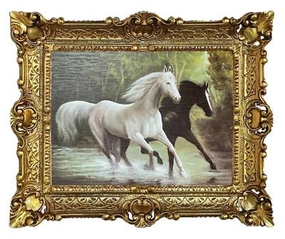 Wunderschönes Gemälde Bilder Barock Antik Repro Rahmen Pferde Pferd 56x46 cm - Bild 1 von 4